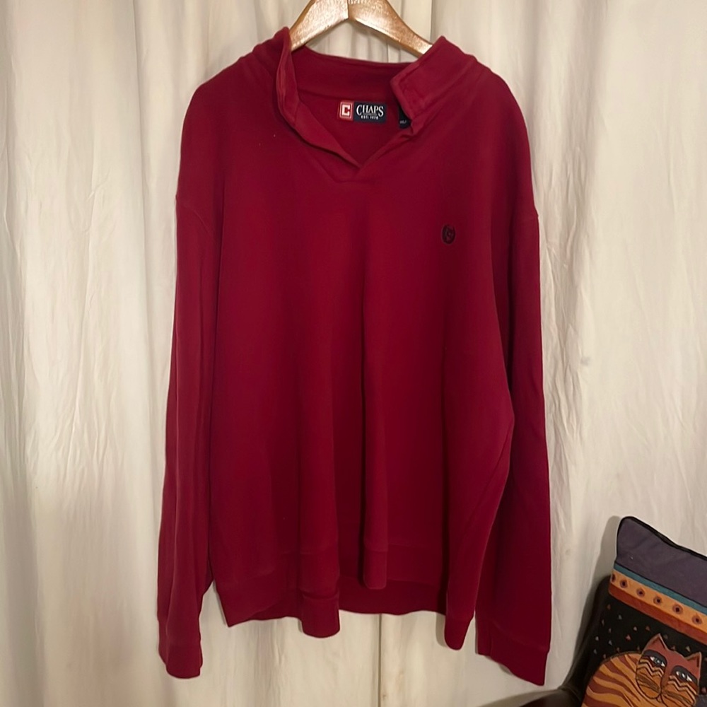 Mens Chaps 1/4 Button up Sweater Red Long Sleeves 100% Cotton Size XXLarge Used